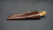 + SCARCE DETMER #1709 Custom D2 Knife w/Elk Horn Handle Scales & Matching #s Custom Leather Sheath +