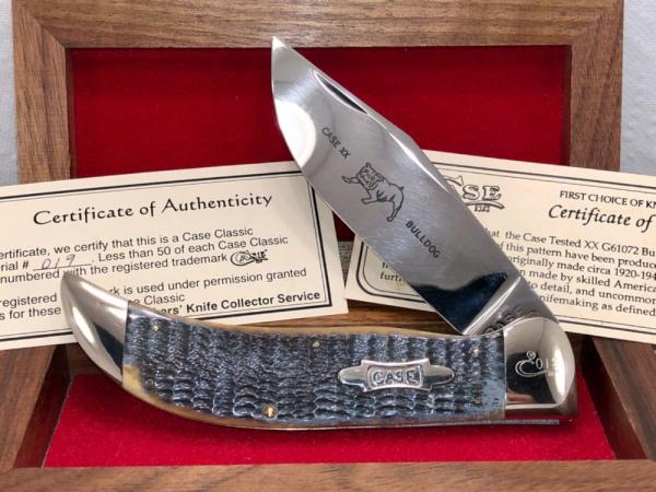 Case Classic 61072 Bulldog Clasp Moss Bottom Green Bone Knife w/ COA 