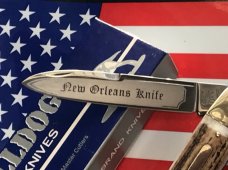 Bulldog Brand Celebrated Anglo Saxon Whittler w/ Great Stag Handles +New Orleans Knife -5 & 1/4" NOS