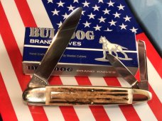 Bulldog Brand Celebrated Anglo Saxon Whittler w/ Great Stag Handles +New Orleans Knife -5 & 1/4" NOS