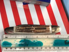 Bulldog Brand Celebrated Anglo Saxon Whittler w/ Great Stag Handles +New Orleans Knife -5 & 1/4" NOS