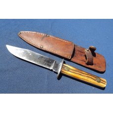 Vintage Utica Cutlery Co. Utica NY USA Kutmaster Carbon Steel Bone Fixed Blade Sheath Knife
