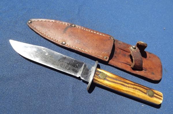 Vintage Utica Cutlery Co. Utica NY USA Kutmaster Carbon Steel Bone Fixed Blade Sheath Knife Vintage Utica Cutlery Co. Utica NY USA Kutmaster Carbon Steel Bone Fixed Blade Sheath Knife
