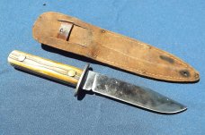 Vintage Utica Cutlery Co. Utica NY USA Kutmaster Carbon Steel Bone Fixed Blade Sheath Knife