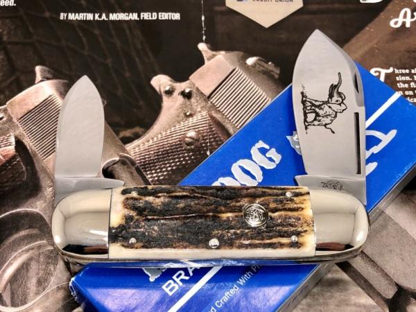 Bulldog CRISP ELEPHANT ETCH AMAZING STAG Sunfish Elephant Toe Knife. New with 2-piece Box Bulldog CRISP ELEPHANT ETCH AMAZING STAG Sunfish Elephant Toe Knife. New with 2-piece Box