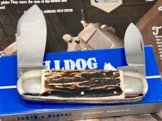 Bulldog CRISP ELEPHANT ETCH AMAZING STAG Sunfish Elephant Toe Knife. New with 2-piece Box