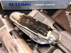 Bulldog CRISP ELEPHANT ETCH AMAZING STAG Sunfish Elephant Toe Knife. New with 2-piece Box