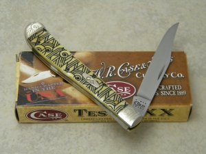 Case XX USA 2011 Tribal Antique Bone 61048 SS Slimline Trapper Knife in Box