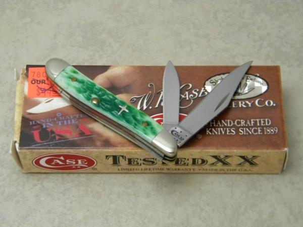 Case XX USA 2013 Burnt Green Bone 6220 SS Peanut Knife with Cross Shield in Box