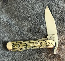 Case XX 61953 1/2L Russlock knife, Tortise shell Olive Green bone handles,06698