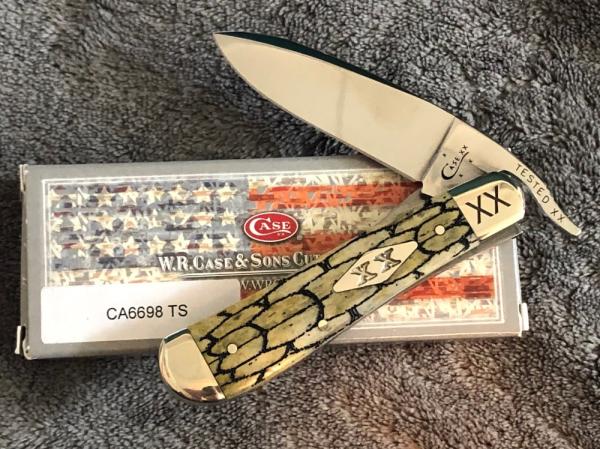 Case XX 61953 1/2L Russlock knife, Tortise shell Olive Green bone handles,06698