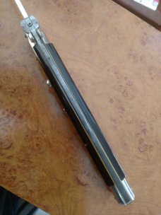 VINTAGE INOX 7" HORN SCALES WITH NICKEL SILVER BOLSTERS 6" BLADE 13" OPENED AUTO KNIFE