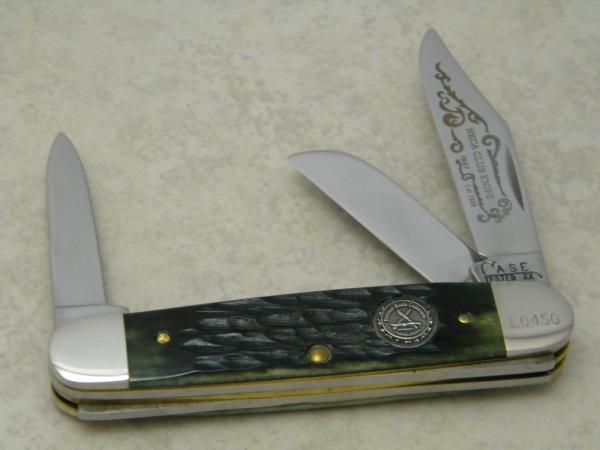 Case Tested XX USA SS 2 Dot (1987) NKCA Club Knife G6345 1/2 SS Green Bone Stockman