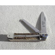 NOS OLDER KNIFE WITH NAIL NICK HUBERTUS BOY SCOUT 8quot STAG AUTO SPRINGER LEVERLOCK WITH SAWBLADE