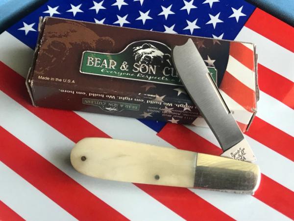 Bear & Son 1 Blade Razor Barlow w/ Smooth Natural Bone Handles -Great to use or Admire -NOS
