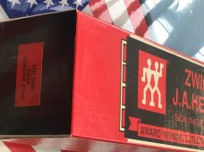J A Henckels Fixed Blade Hunter Knife -Great Stag Handles -Gold Blade Etch of Buck standing tall-NOS