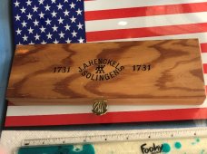 Vintage J A Henckels Single Blade Lock back Large Hunting/Hunter knife in wood display box