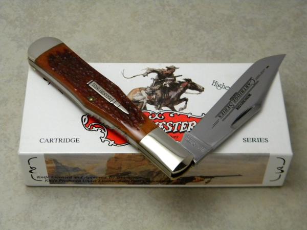 Winchester Trademark USA 1994 Burnt Orange Bone 19106 Cartridge Series Coke Bottle Knife in Box