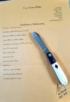 K'roo Custom Spear Tuxedo Barlow Knife,2020,NEW, 3.5"Ivory ,Micarta & Carbon Fiber