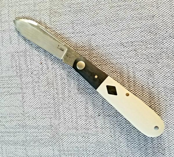 K'roo Custom Spear Tuxedo Barlow Knife,2020,NEW, 3.5"Ivory ,Micarta & Carbon Fiber