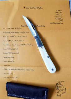 K'roo Custom Sway Back,Viper, Wharncliffe Ivory Knife,NEW,2020, w/coa & new K'roo pocket slip,3.93"