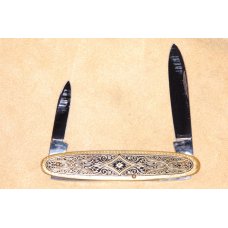 JA Henckels two blade folder Brass with design on handle Mint