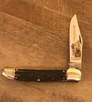 Vintage Carl Schlieper / German Eye Brand -Single Blade Lockback Knife  +Great Fat Stag Handles -NOS