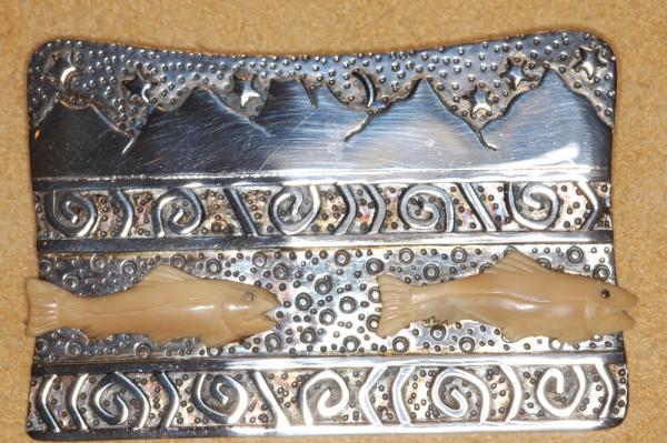 Zealandia silver and prehistoric walrus tusk pin