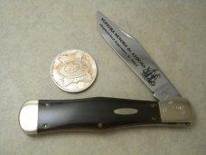 Case XX SS USA BCH1050 Buffalo Horn Folding Hunter Coke Bottle Knife and 1 oz Silver Coin in Box