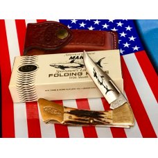 1980 Case xx Mako Shark Folding Hunter w/ Great Stag Handles (5158 LSSP) +Orig Sheath & Box -NOS