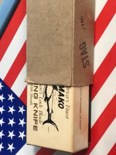 1980 Case xx Mako Shark Folding Hunter w/ Great Stag Handles (5158 LSSP) +Orig Sheath & Box -NOS