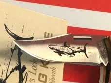 1980 Case xx Mako Shark Folding Hunter w/ Great Stag Handles (5158 LSSP) +Orig Sheath & Box -NOS