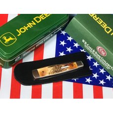 2005 Case xx 3" Gunstock Knife w/ John Deere Shield and Antique Stag Looking Handles -NOS
