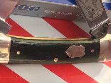 Bulldog Knife Club 4 Blade Canoe w/ Green Bone Handles & Frost Blade Etch -NOS