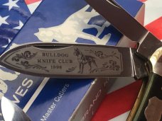 Bulldog Knife Club 4 Blade Canoe w/ Green Bone Handles & Frost Blade Etch -NOS