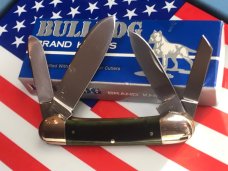 Bulldog Knife Club 4 Blade Canoe w/ Green Bone Handles & Frost Blade Etch -NOS