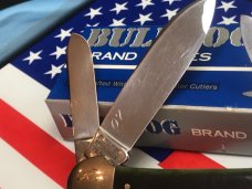 Bulldog Knife Club 4 Blade Canoe w/ Green Bone Handles & Frost Blade Etch -NOS