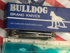 Bulldog Knife Club 4 Blade Canoe w/ Green Bone Handles & Frost Blade Etch -NOS