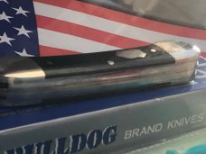 Bulldog Knife Club 4 Blade Canoe w/ Green Bone Handles & Frost Blade Etch -NOS