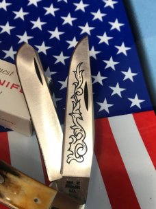 Case xx 1977 Blue Scroll Trapper (MDL# 5254) Knife with Nice Deep Stag Handles -NOS and M/NM