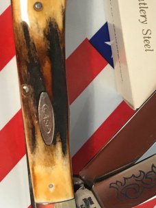 Case xx 1977 Blue Scroll Trapper (MDL# 5254) Knife with Nice Deep Stag Handles -NOS and M/NM
