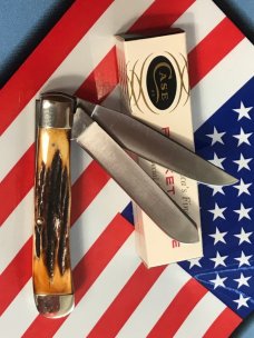 Case xx 1977 Blue Scroll Trapper (MDL# 5254) Knife with Nice Deep Stag Handles -NOS and M/NM