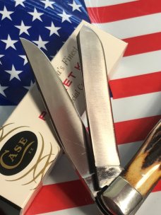 Case xx 1977 Blue Scroll Trapper (MDL# 5254) Knife with Nice Deep Stag Handles -NOS and M/NM