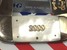 2000 Bulldog Brand, HAND MADE 2 Blade Baby Sunfish w/ Pearl Looking Handles +Multi-Color Sunfish