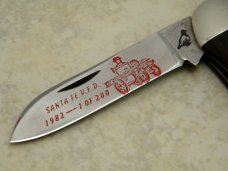 Bob White made by Queen Cutlery USA for Bruce Voyles Wood Canoe Knife - Santa Fe V.F.D. 1982
