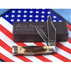 Vintage Ka-Bar GunStock Pocket Knife with Nice Deer Stag Handles -NOS