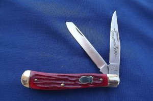 NOS Schrade Walden 1194G Knife USA Collectors Trapper Red Bone Handles W/Package