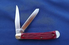 NOS Schrade Walden 1194G Knife USA Collectors Trapper Red Bone Handles W/Package