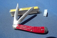 NOS Schrade Walden 1194G Knife USA Collectors Trapper Red Bone Handles W/Package