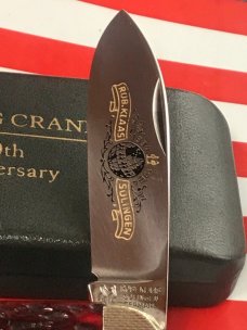 Vintage 1984 Kissing Crane Sleeve Board Whittler w/ Cherry Red Bone Handles and Fancy Bolsters